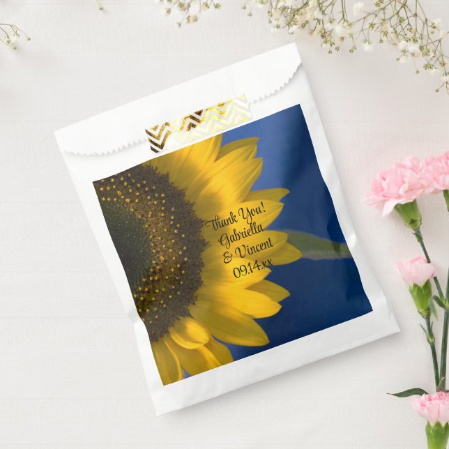 Yellow Sunflower on Blue Wedding Thank You Favour Bag (Sealed)