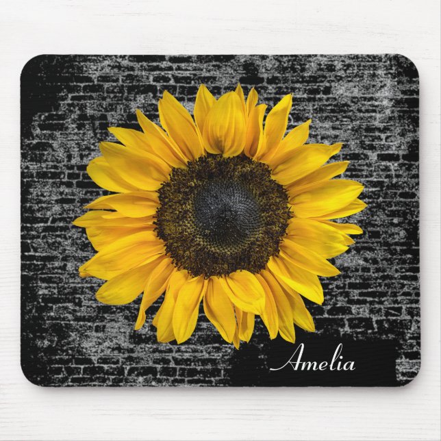 yellow sunflower on brick mouse pad (Front)