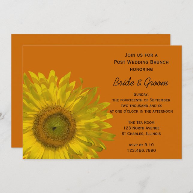 Yellow Sunflower on Orange Post Wedding Brunch Invitation (Front/Back)