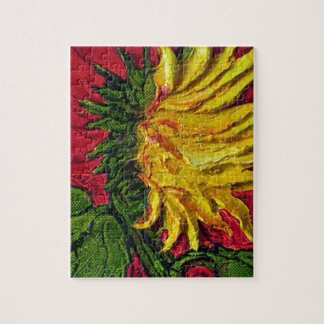 Yellow Sunflower on Red Jigsaw Puzzle (Vertical)