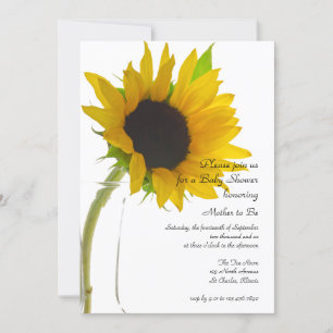Yellow Sunflower on White Baby Shower Invitation