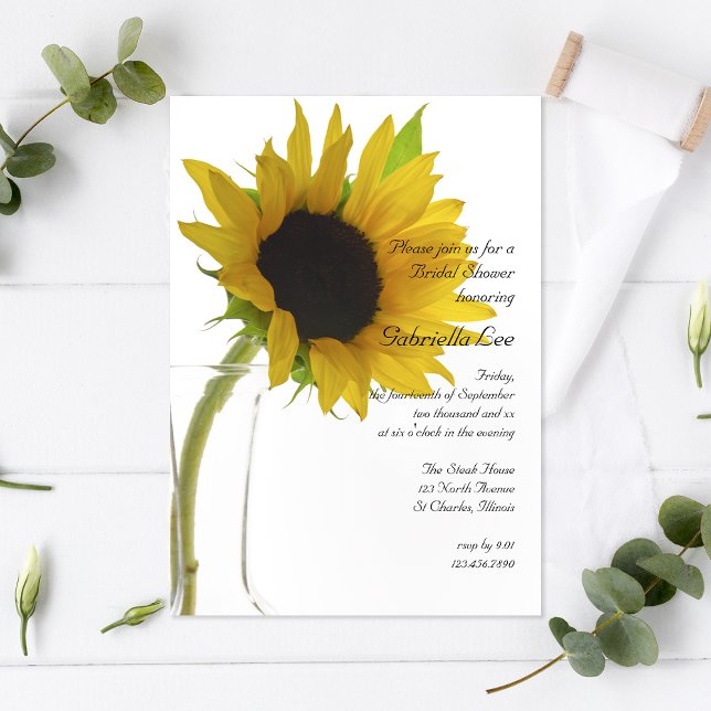 Yellow Sunflower on White Bridal Shower Invitation (Creator Uploaded)