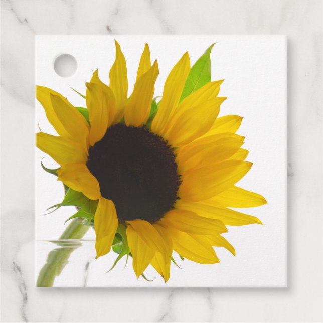 Yellow Sunflower on White Favour Tags (Front)