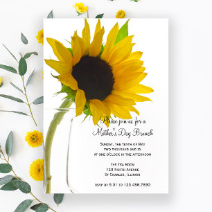Yellow Sunflower on White Mother's Day Brunch Invitation