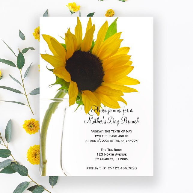 Yellow Sunflower on White Mother's Day Brunch Invitation (Creator Uploaded)