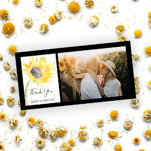Yellow Sunflower on White Watercolor Wedding Thank You Card