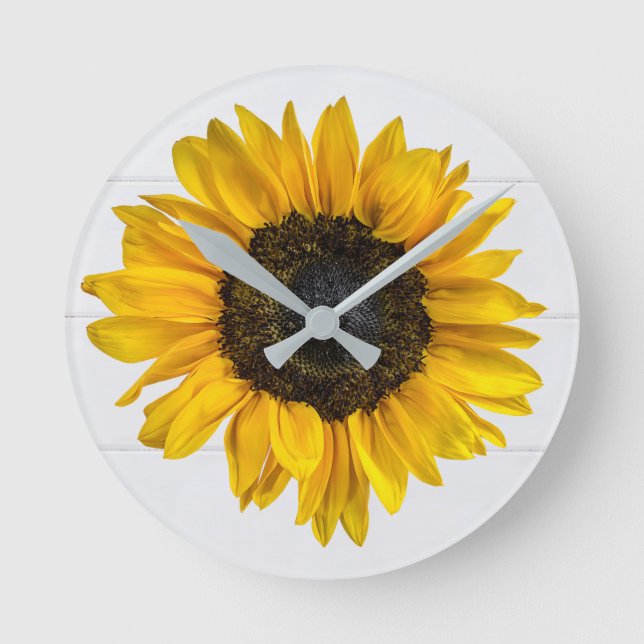 yellow sunflower on wood round clock (Front)