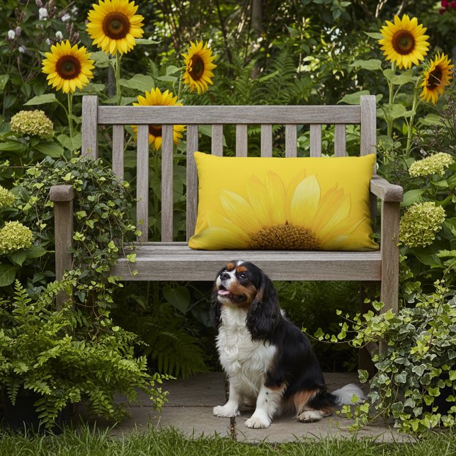 Yellow Sunflower Outdoor Lumbar Throw Pillow (Bright yellow sunflower outdoor lumbar pillow. 🌻)