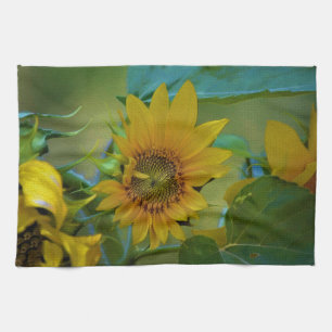 Yellow Sunflower Painting Garden Floral Art Tea Towel
