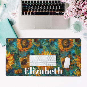 Yellow sunflower pattern custom name desk mat