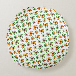 Yellow Sunflower Pattern Floral Round Cushion