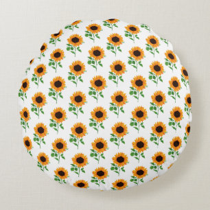 Yellow Sunflower Pattern Floral Round Cushion