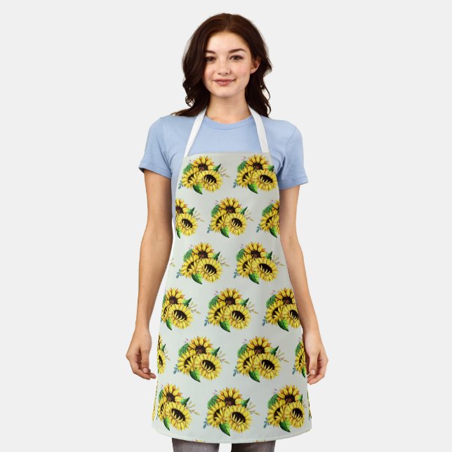 Yellow Sunflower Pattern in Watercolor Apron (Worn)