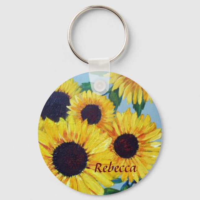 Yellow Sunflower Personalised Key Ring (Front)