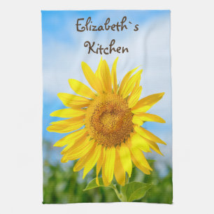 Yellow Sunflower Personalised Name Tea Towel