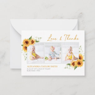 Yellow Sunflower Photo Baby Thank You Card