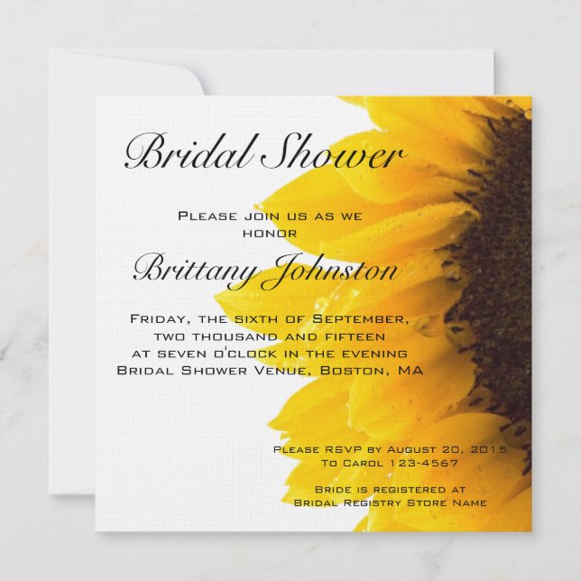 Yellow Sunflower Photo Bridal Shower Invitation (Front)