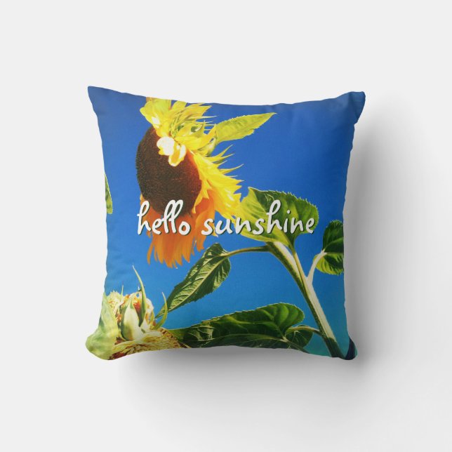 Yellow Sunflower Photo Hello Sunshine Script Bold Cushion (Front)