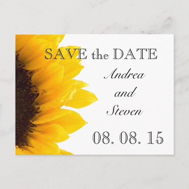 Yellow Sunflower Photo Save the Date Postcard (Front)