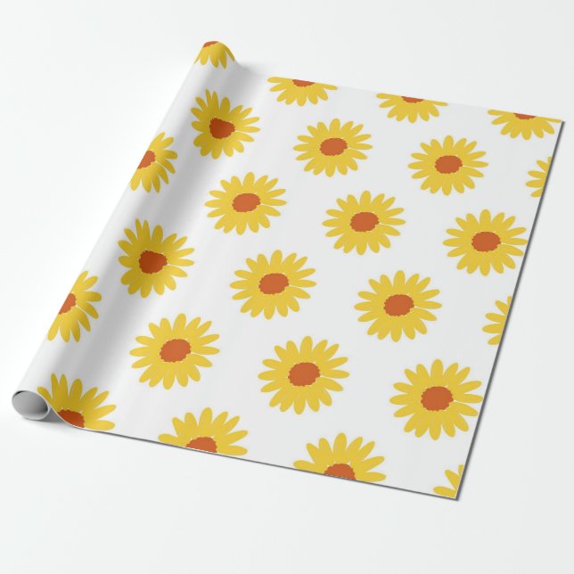 Yellow Sunflower Pretty Retro Y2K Pattern Wrapping Paper (Unrolled)