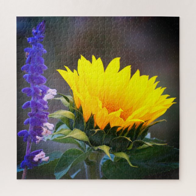 Yellow Sunflower Purple Russian Sage Flower Photo  Jigsaw Puzzle (Vertical)