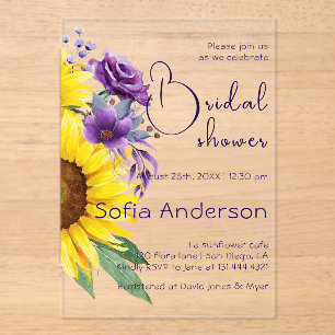 Yellow  sunflower purple wildflower watercolor  acrylic invitations