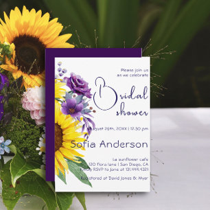 Yellow sunflower purple wildflower watercolor invitation