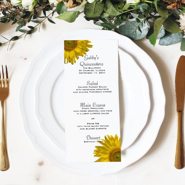 Yellow Sunflower Quinceañera Menu (Creator Uploaded)