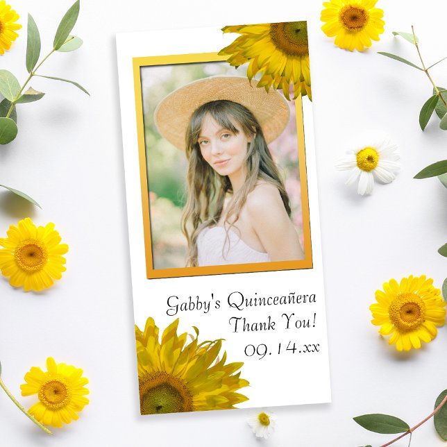 Yellow Sunflower Quinceanera Thank You Photo Card (Creator Uploaded)