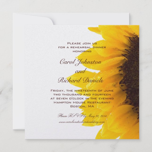 Yellow Sunflower Rehearsal Dinner Invitation (Front)