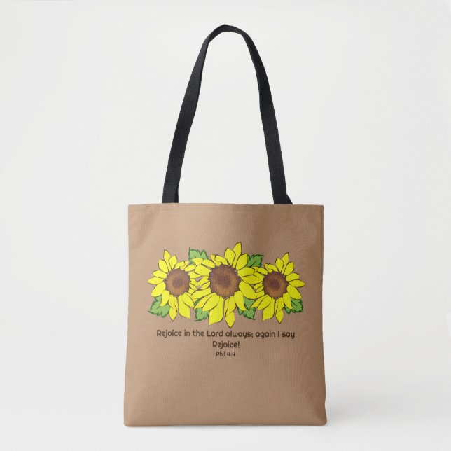 Yellow Sunflower Rejoice in the Lord Tote Bag (Front)