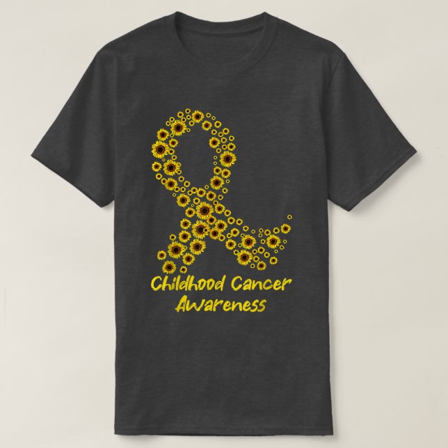 Yellow Sunflower Ribbon Childhood Cancer Awareness T-Shirt (Design Front)