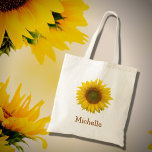 Yellow Sunflower Rustic Country  Tote Bag<br><div class="desc">Cute floral tote bag,  with a bright yellow sunflower bloom image. With brown lettering,  you can personalise the text to make a great custom accessory. Perfect for keeping your items together when you are on the go.</div>