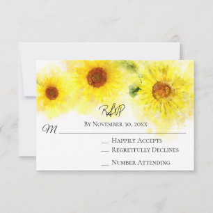 *~* Yellow Sunflower Rustic Wedding RSVP Card