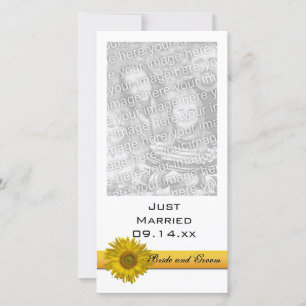 Yellow Sunflower Stripe Just Married Photo Card