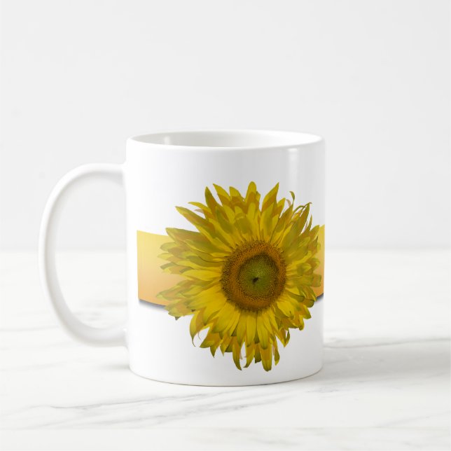 Yellow Sunflower Stripe Wedding Coffee Mug (Left)