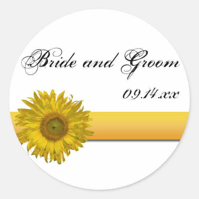 Yellow Sunflower Stripe Wedding Envelope Seals (Front)