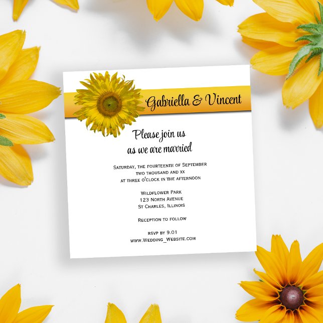 Yellow Sunflower Stripe Wedding Invitation (Set a cheerful tone for your marriage ceremony with the Sunflower Stripe Wedding Invitation.)