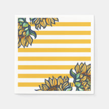 Yellow Sunflower Stripes Birthday Paper Napkins