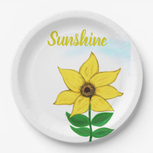 Yellow Sunflower Sunshine Typography Paper Plate