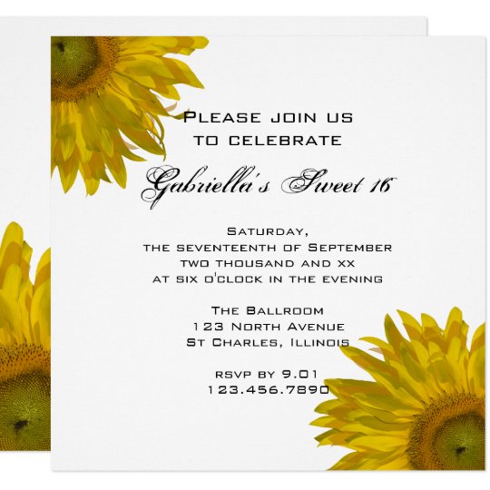 Yellow Sunflower Sweet 16 Birthday Party Invite