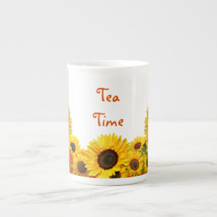 Yellow Sunflower Teas Time Porcelain  Bone China Mug