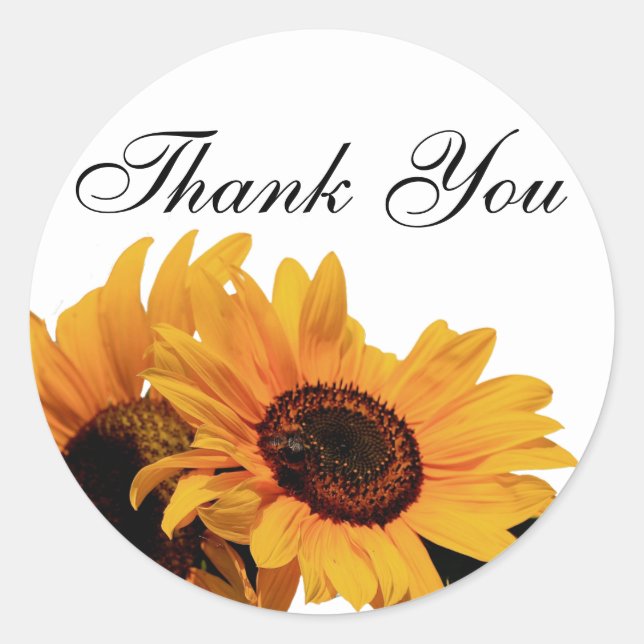Yellow Sunflower Thank You Sticker Template (Front)