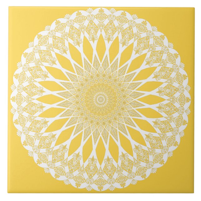 Yellow Sunflower Tristyns Mandala Ceramic Tile (Front)