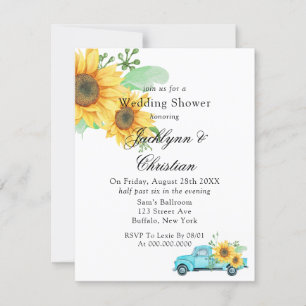 Yellow Sunflower Vintage Aqua Truck Wedding Shower Invitation