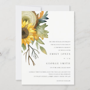 YELLOW SUNFLOWER WATERCOLOR FLORAL WEDDING INVITE