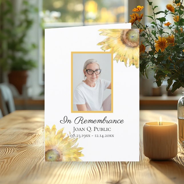 Yellow Sunflower Watercolor Funeral Service Folded Program (Creator Uploaded)