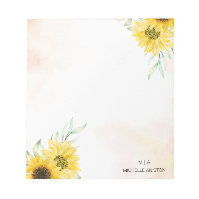 Yellow Sunflower Watercolor Monogram Minimalist    Notepad (Front)