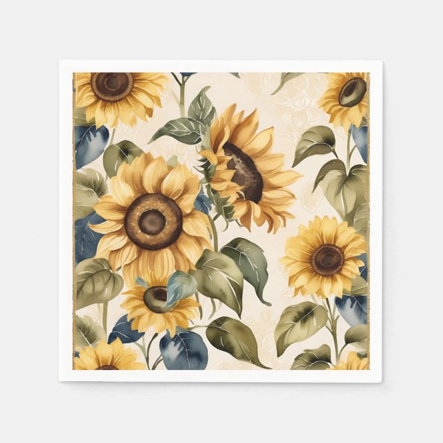 Yellow Sunflower Watercolor Pattern Napkin (Front)