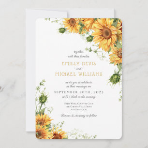 Yellow Sunflower Watercolor Wedding Invitation